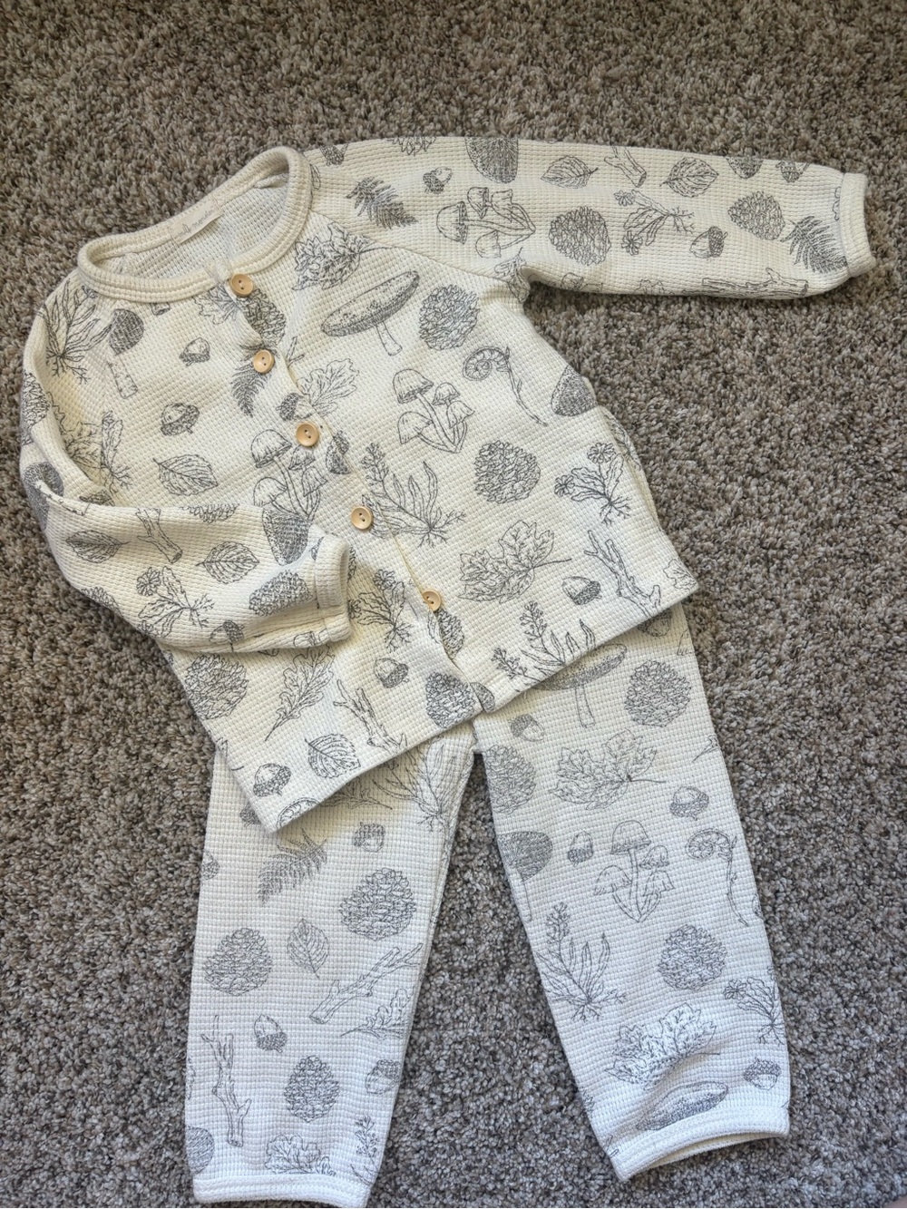 Milk Monster Cream Waffle-Knit Pajama Set